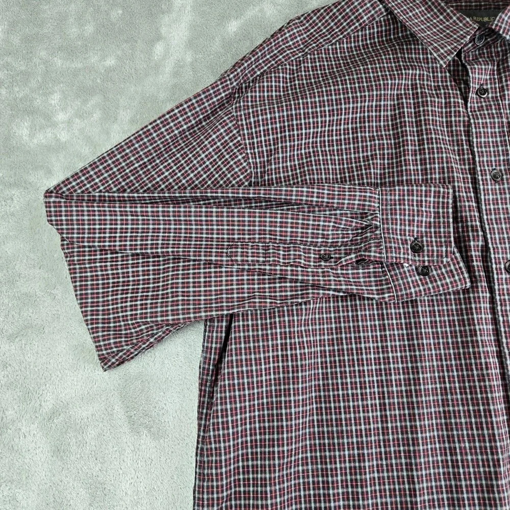 Banana Republic Shirt Mens XL Gray Red Checkered Long Sleeve Casual Career Work